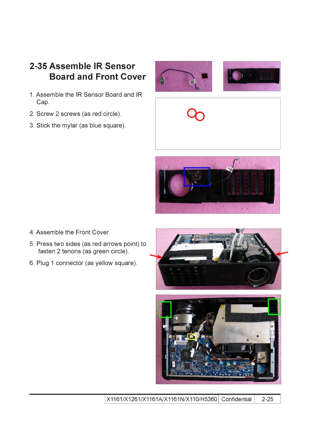 Acer X110 service manual Assemble IR Sensor Board and Front Cover 