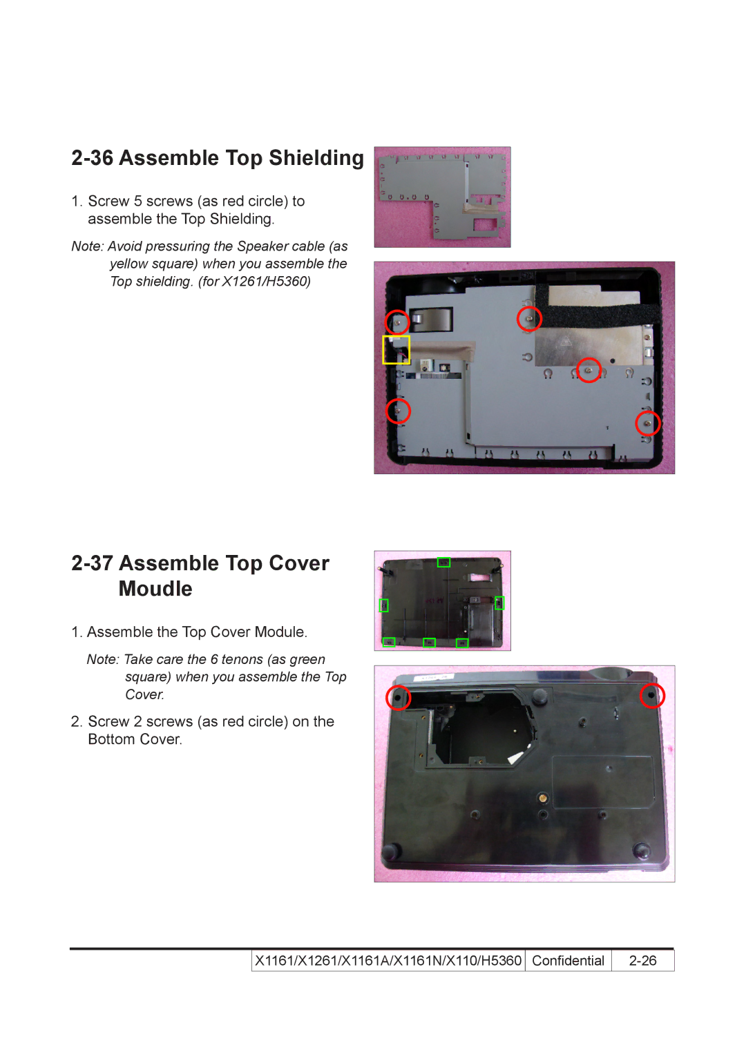 Acer X110 service manual Assemble Top Shielding, Assemble Top Cover Moudle 