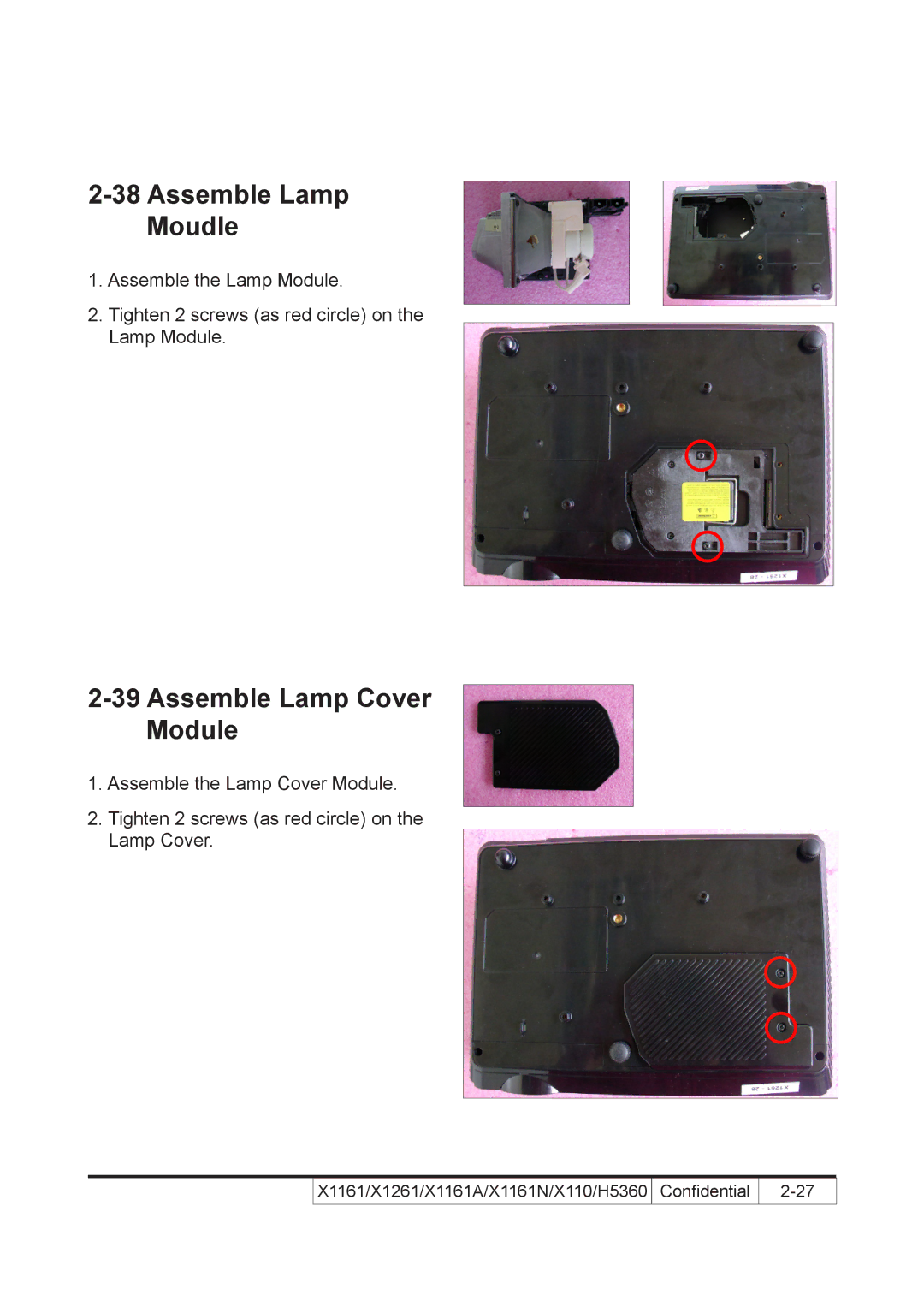 Acer X110 service manual Assemble Lamp Moudle, Assemble Lamp Cover Module 