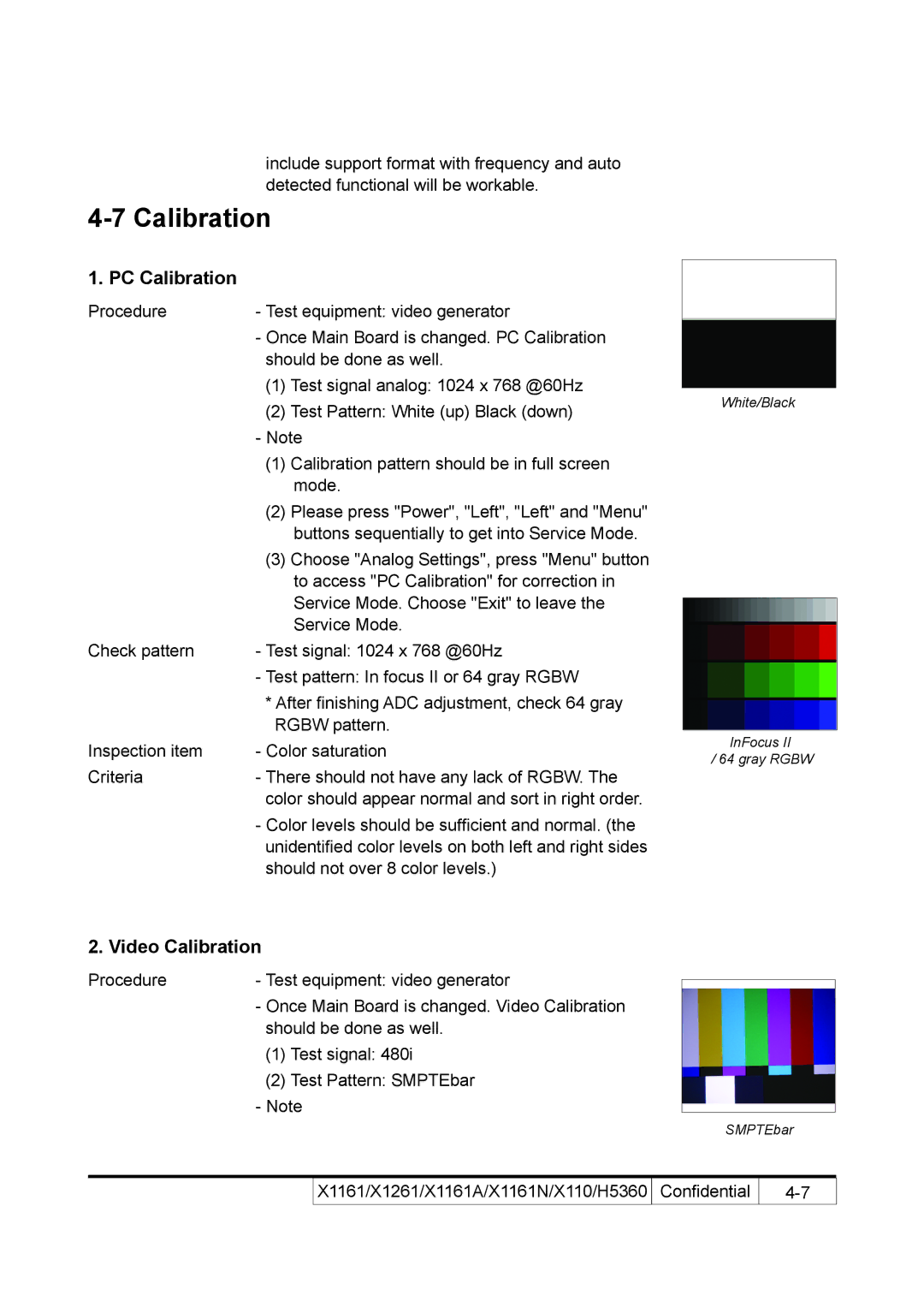 Acer X110 service manual PC Calibration, Video Calibration 