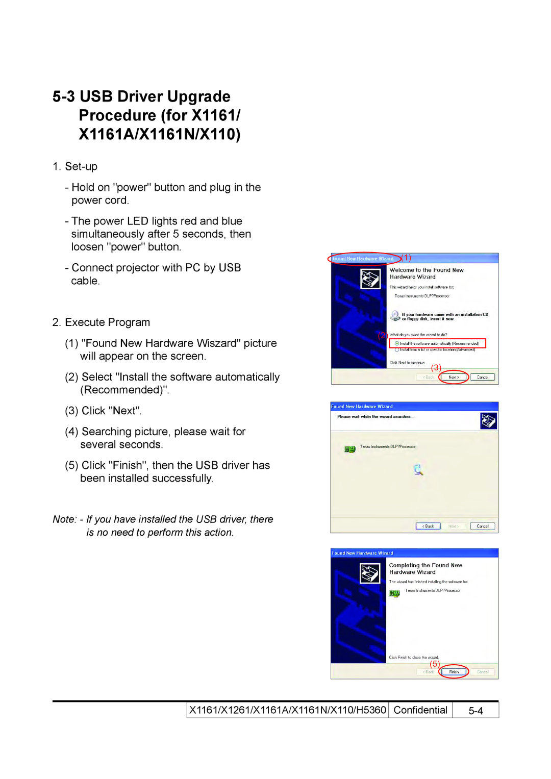 Acer service manual USB Driver Upgrade Procedure for X1161A/X1161N/X110 