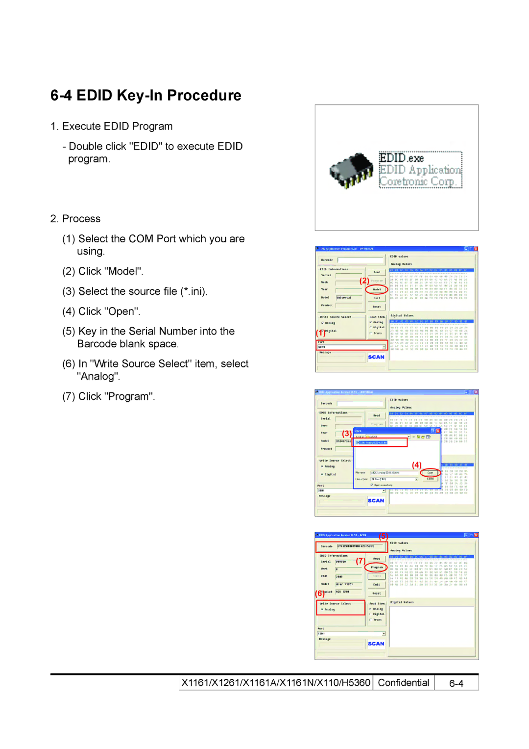 Acer X110 service manual Edid Key-In Procedure 