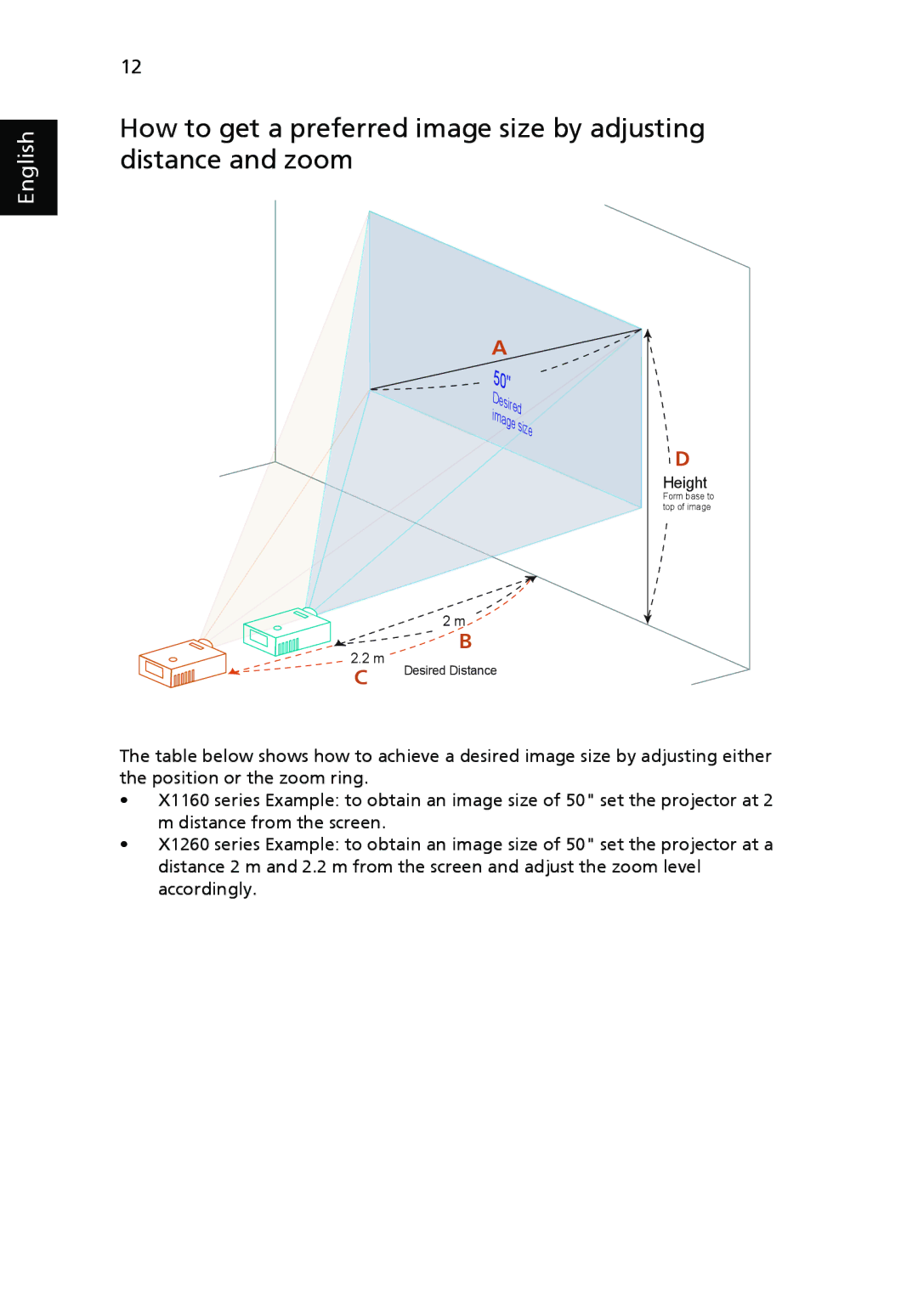 Acer X1160 manual Height 