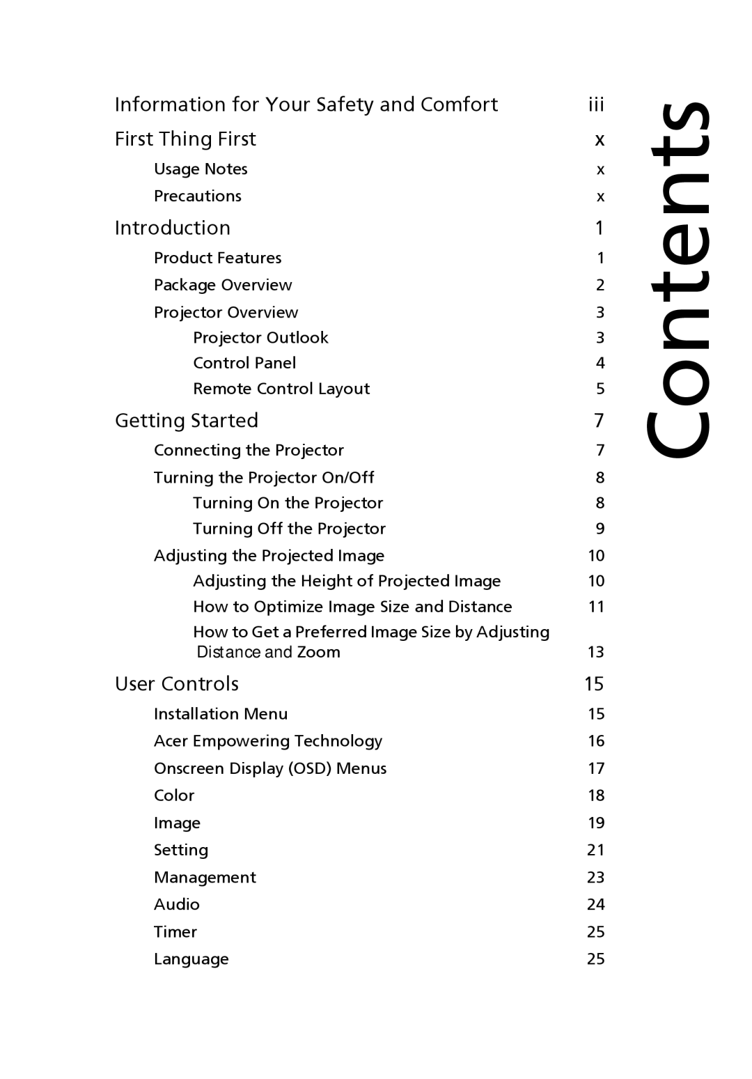 Acer X1230S manual Contents 