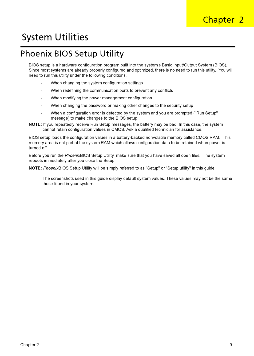 Acer X1301 manual System Utilities, Phoenix Bios Setup Utility 