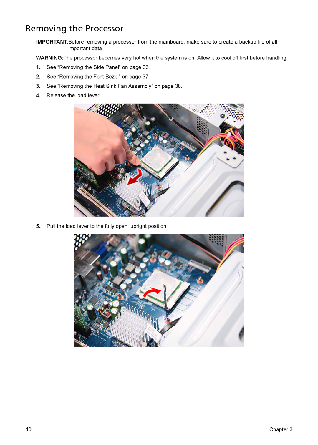 Acer X1301 manual Removing the Processor 