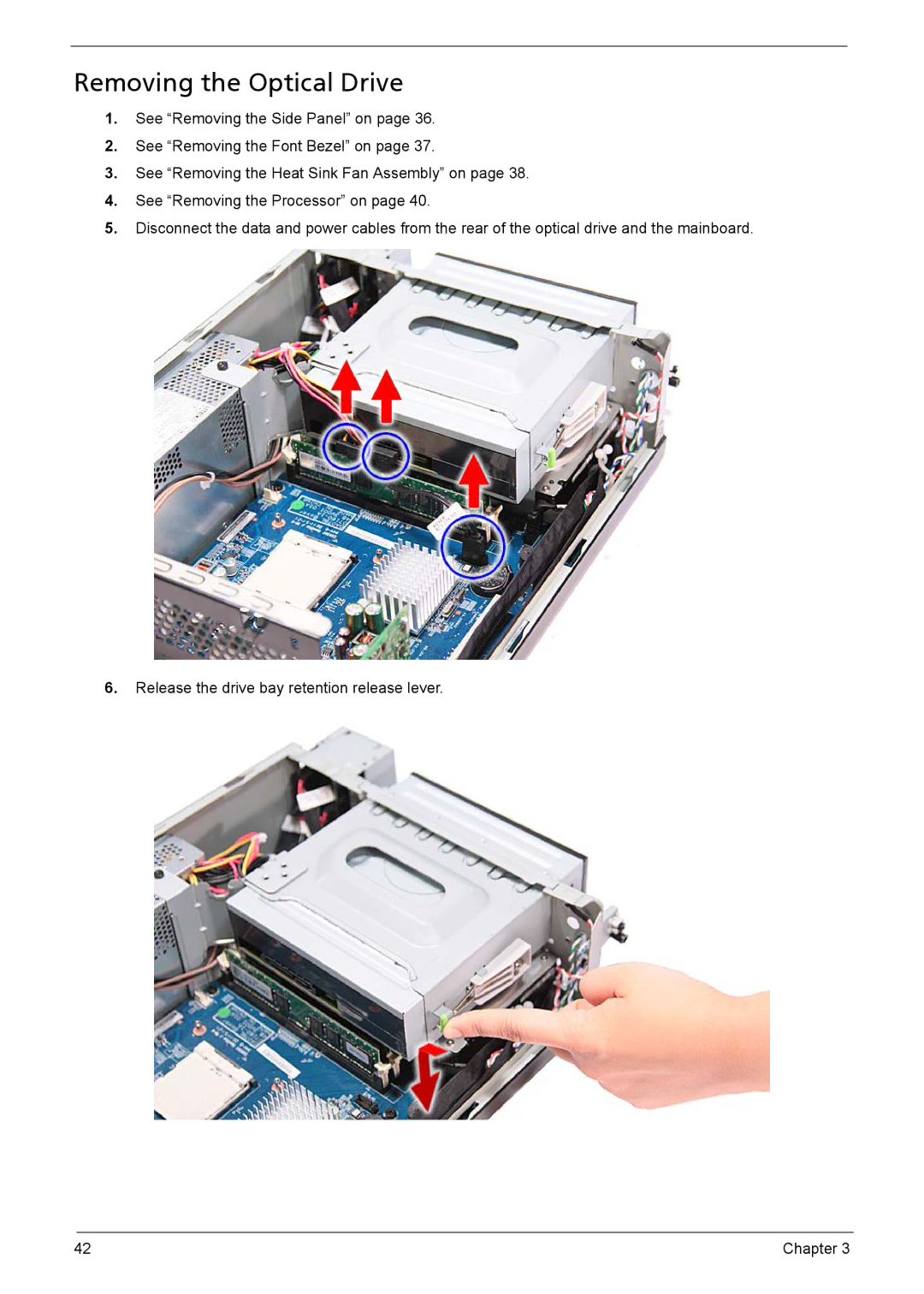 Acer X1301 manual Removing the Optical Drive 