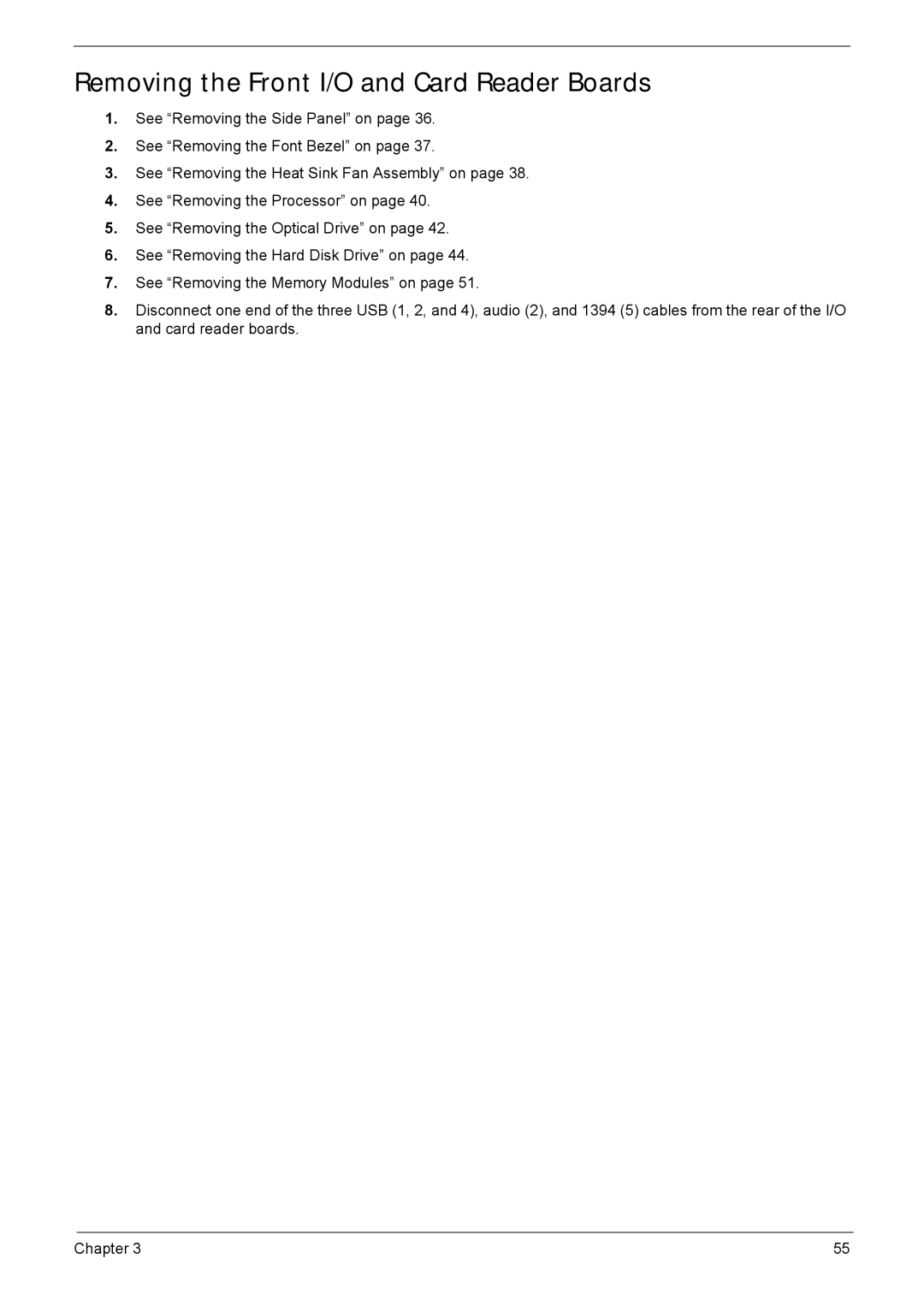 Acer X1301 manual Removing the Front I/O and Card Reader Boards 