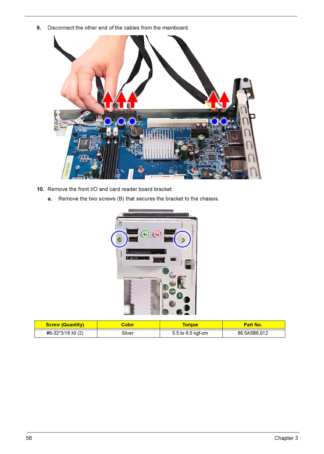 Acer X1301 manual Screw Quantity Color Torque 