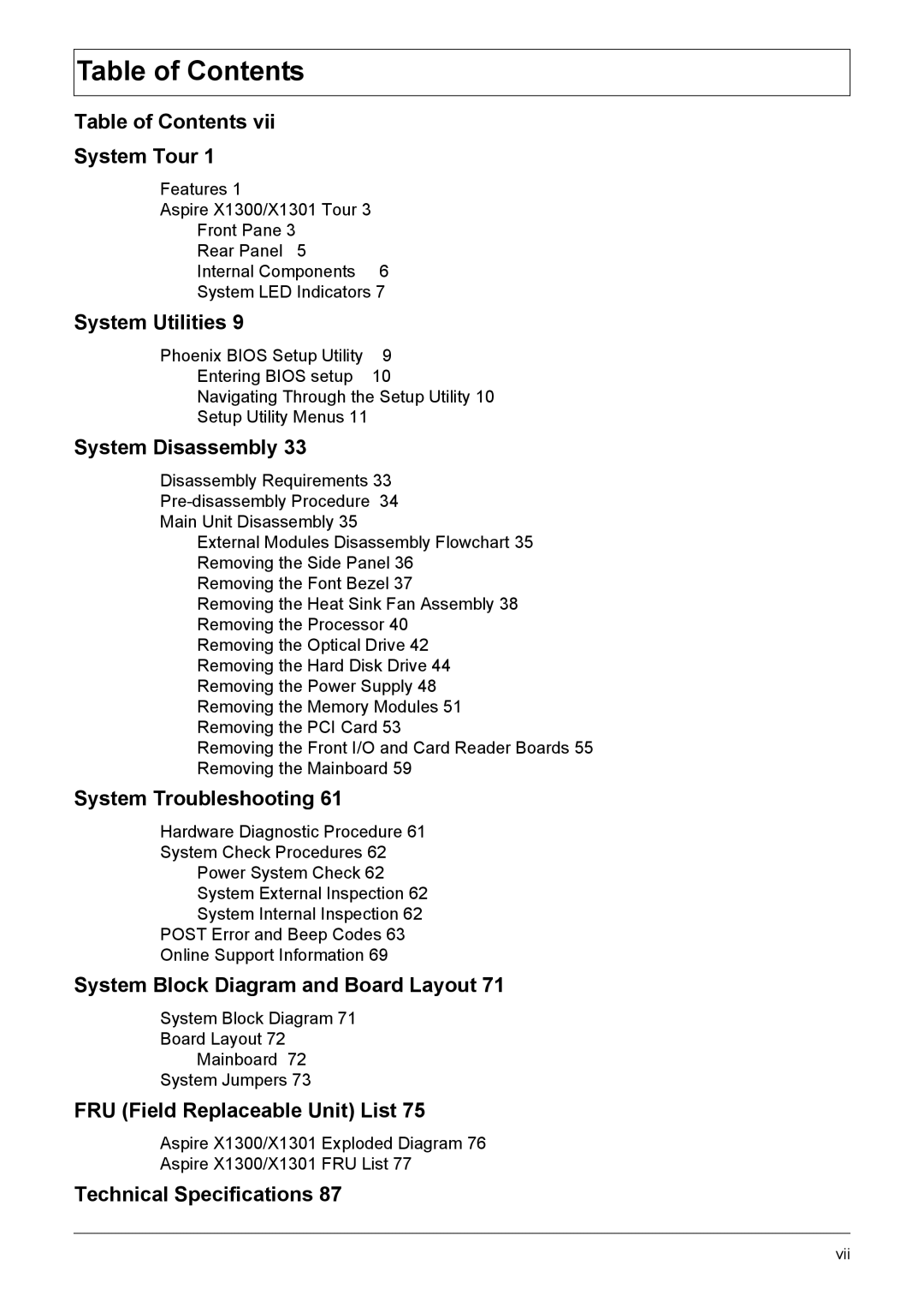 Acer X1301 manual Table of Contents 