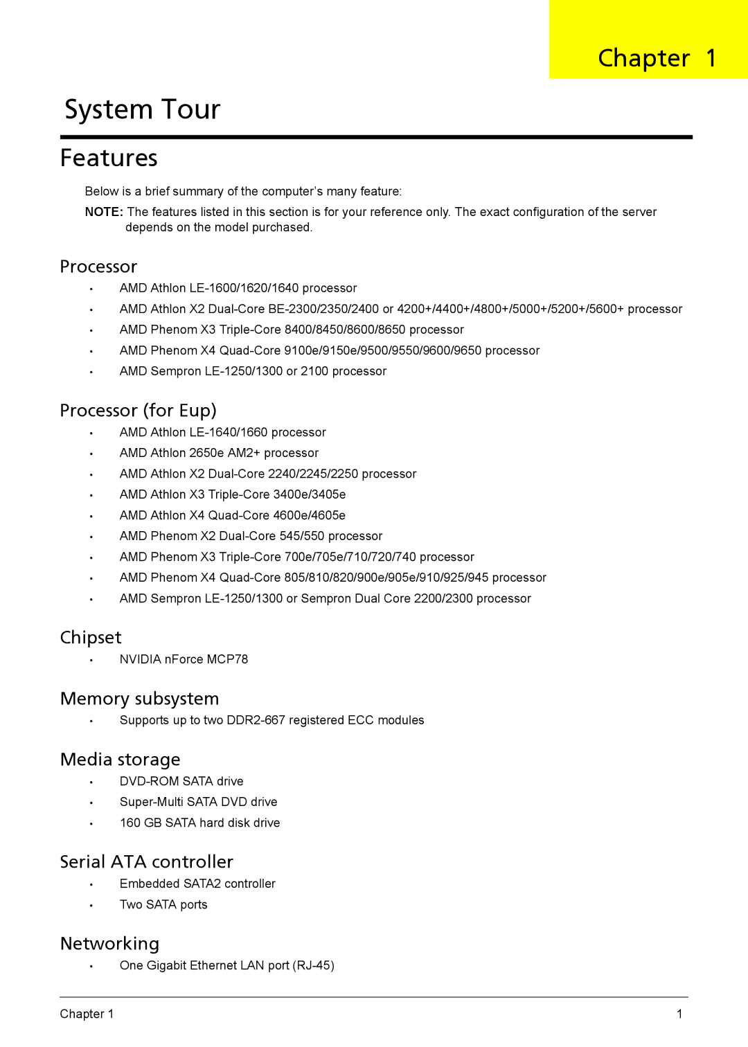 Acer X1301 manual Chapter, Features 