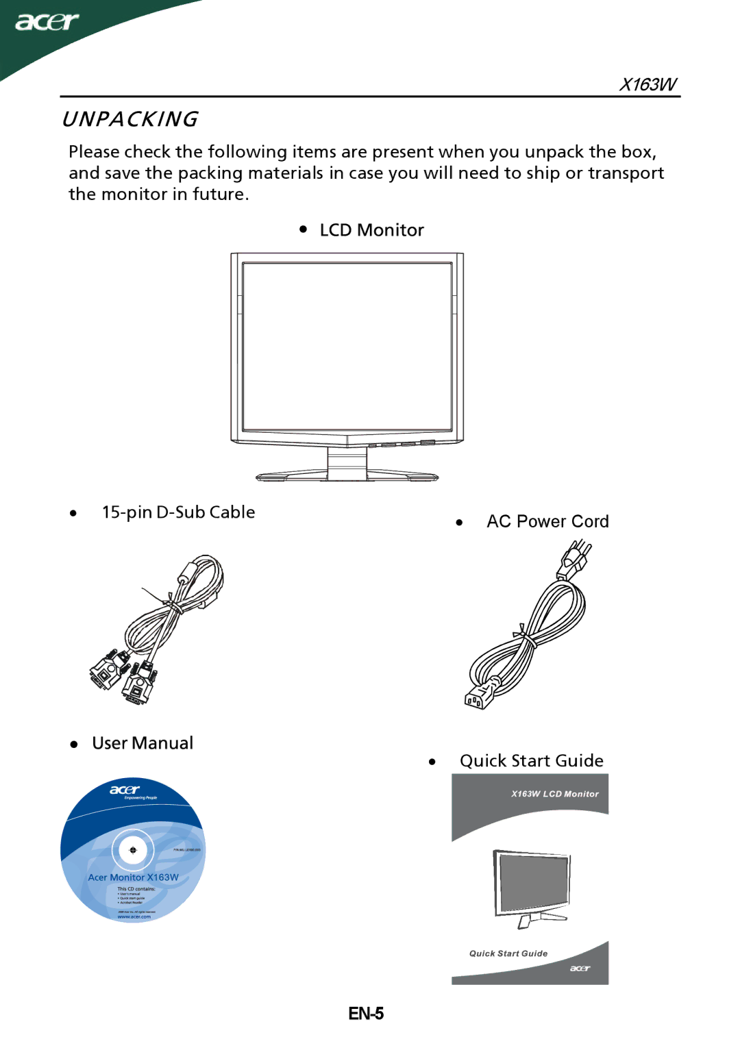 Acer X163W manual EN-5 
