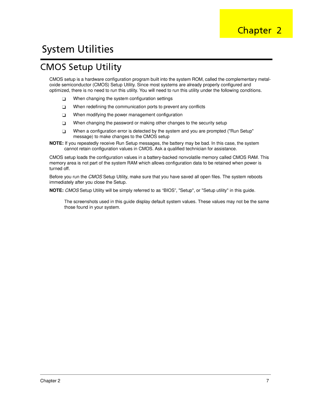 Acer X270, X1700 manual System Utilities, Cmos Setup Utility 