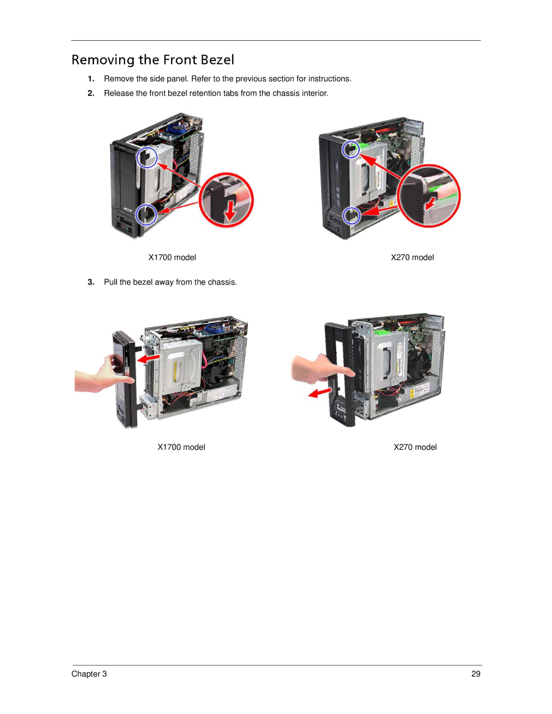 Acer X270, X1700 manual Removing the Front Bezel 
