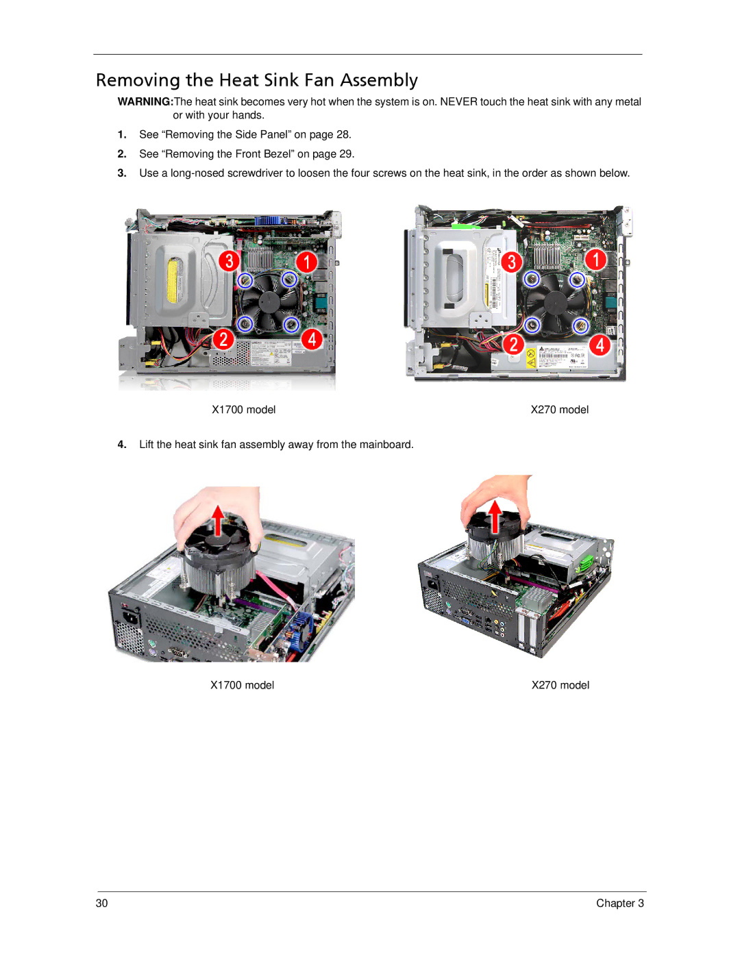 Acer X1700, X270 manual Removing the Heat Sink Fan Assembly 