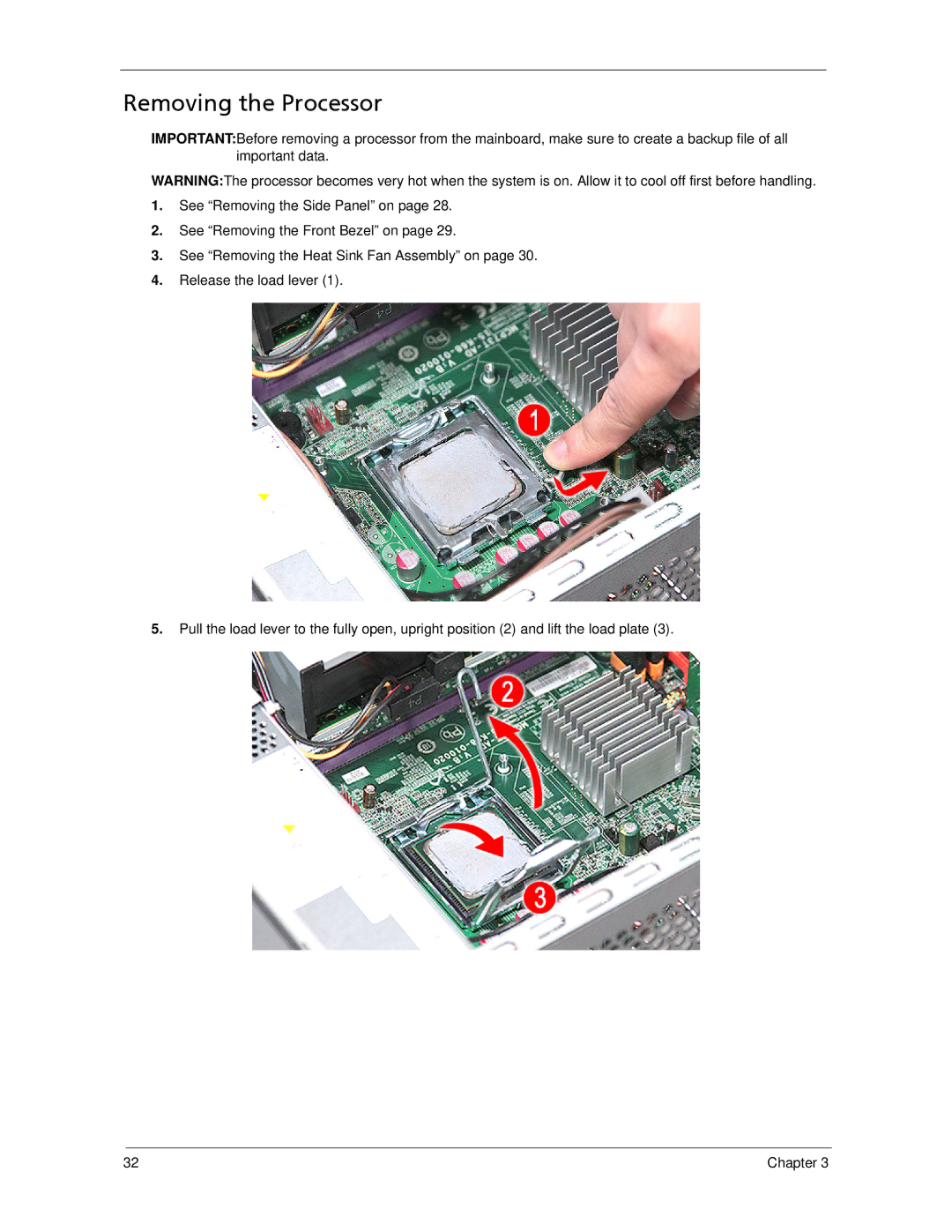 Acer X1700, X270 manual Removing the Processor 