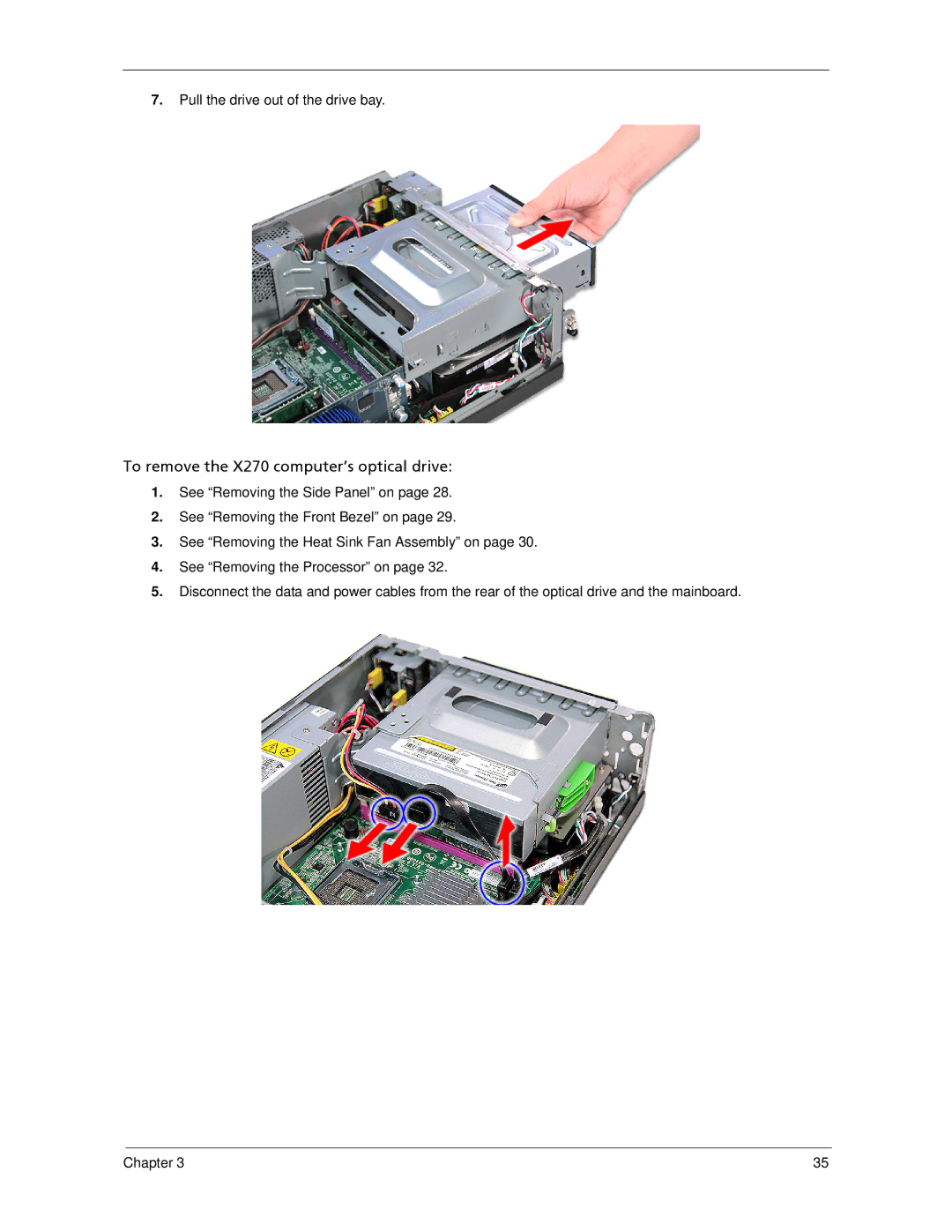 Acer X1700 manual To remove the X270 computer’s optical drive 