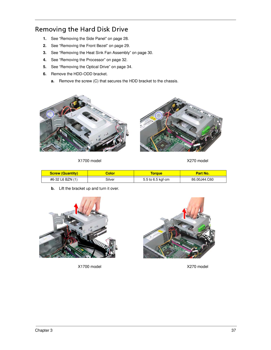 Acer X270, X1700 manual Removing the Hard Disk Drive 