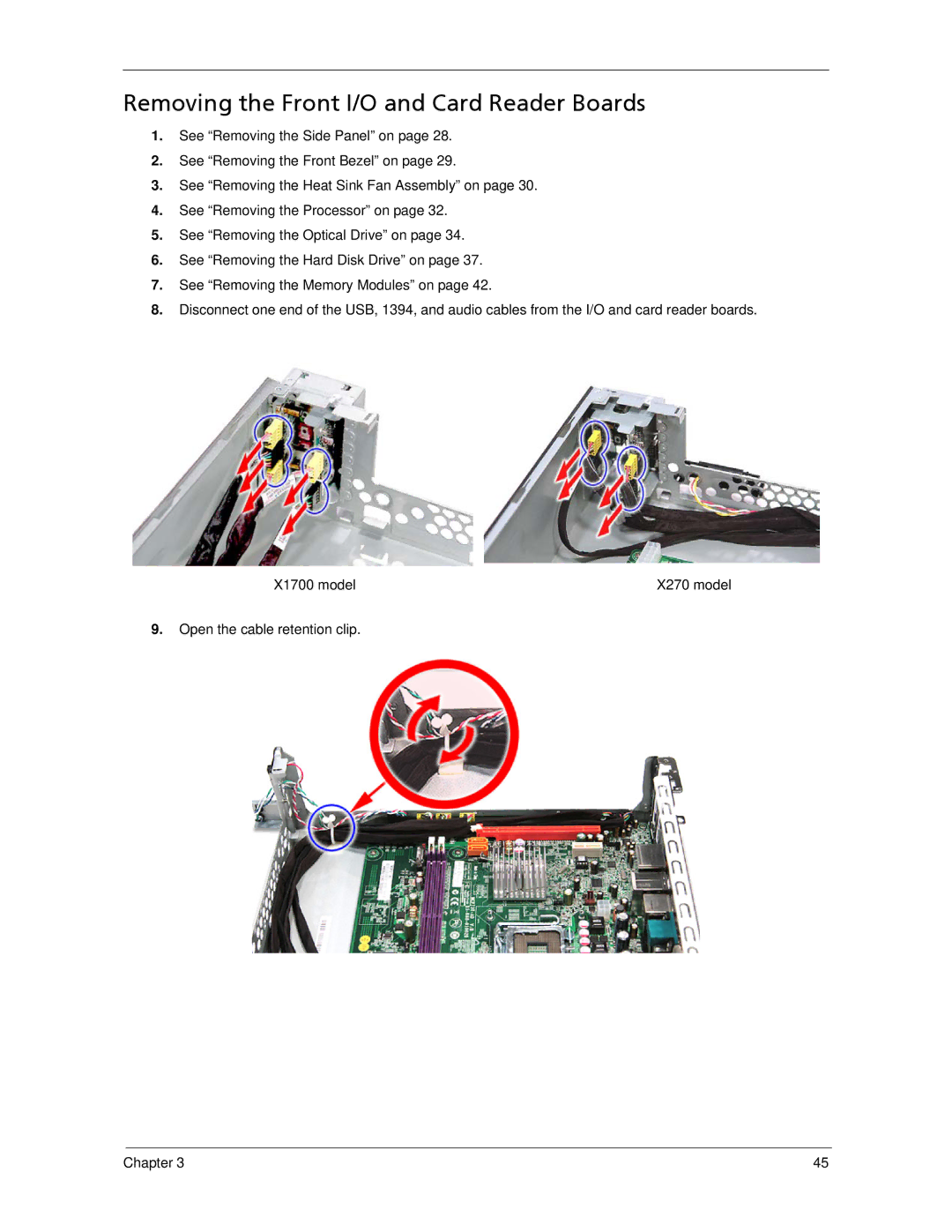 Acer X270, X1700 manual Removing the Front I/O and Card Reader Boards 