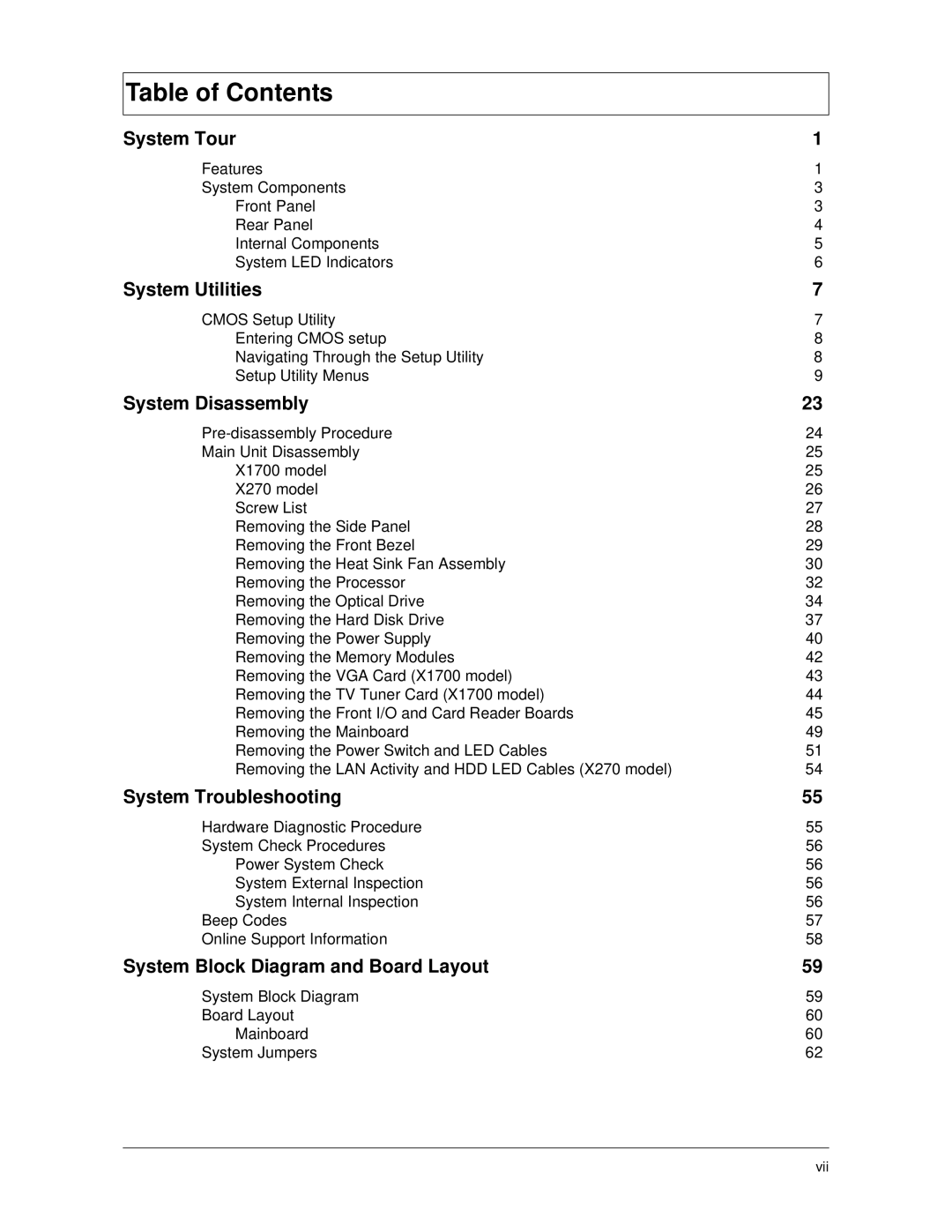 Acer X270, X1700 manual Table of Contents 