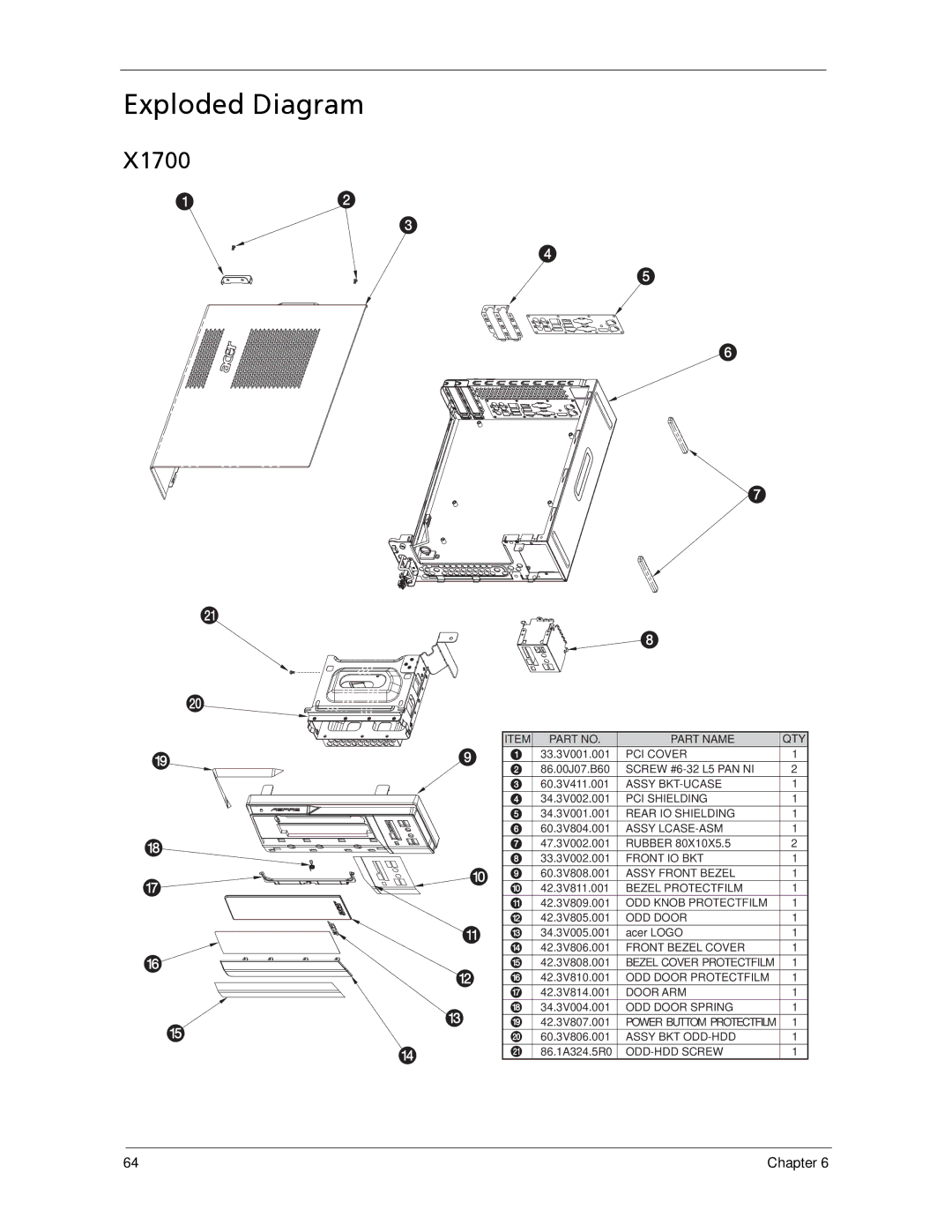 Acer X1700, X270 manual Exploded Diagram 