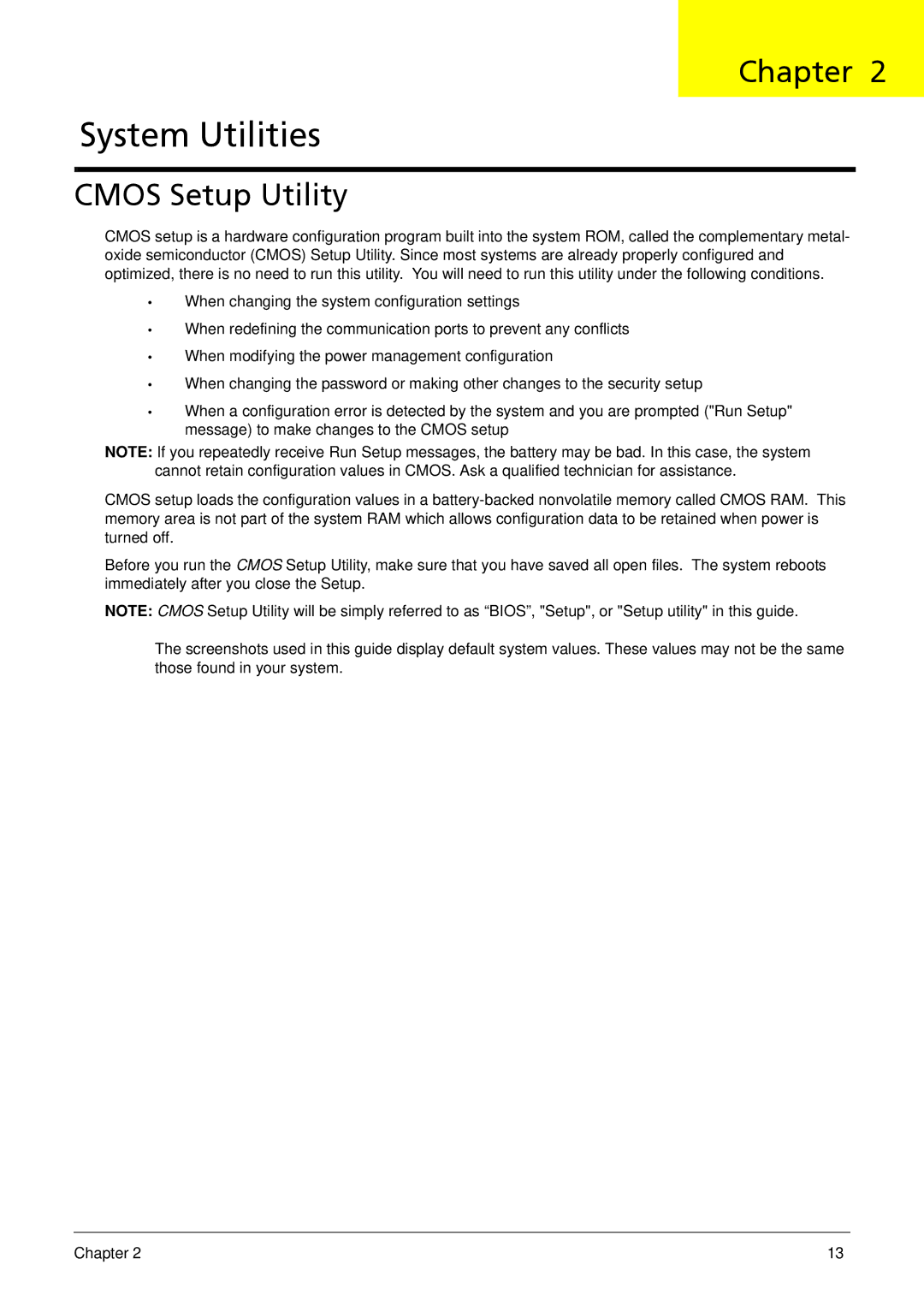 Acer X1935 manual System Utilities, Cmos Setup Utility 