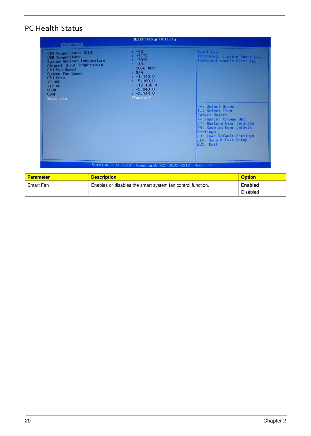 Acer X1935 manual PC Health Status 