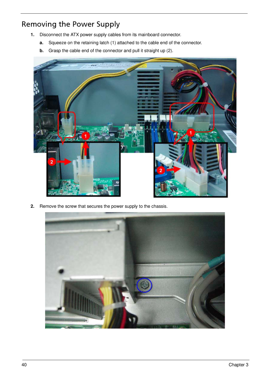 Acer X1935 manual Removing the Power Supply 