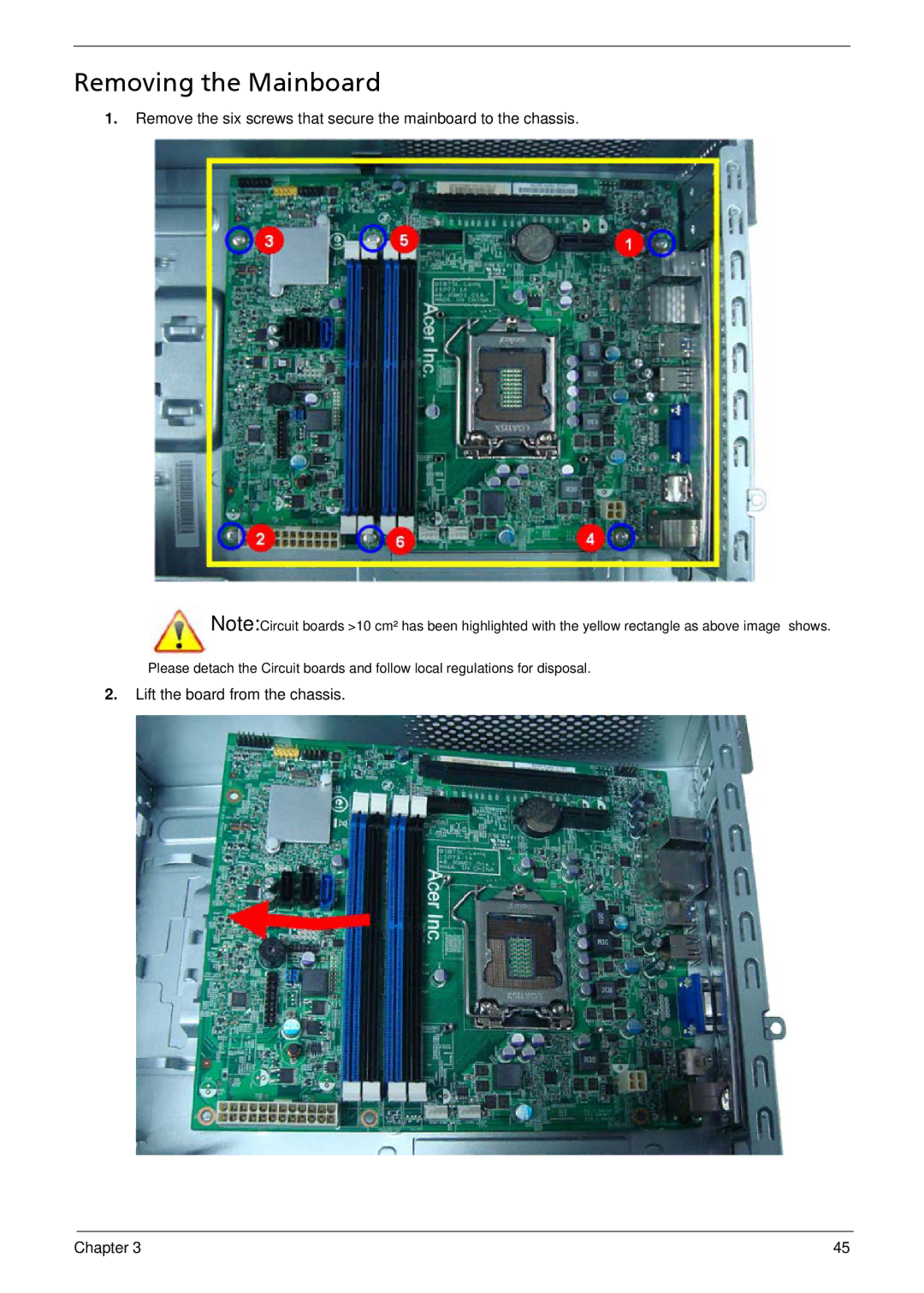 Acer X1935 manual Removing the Mainboard 