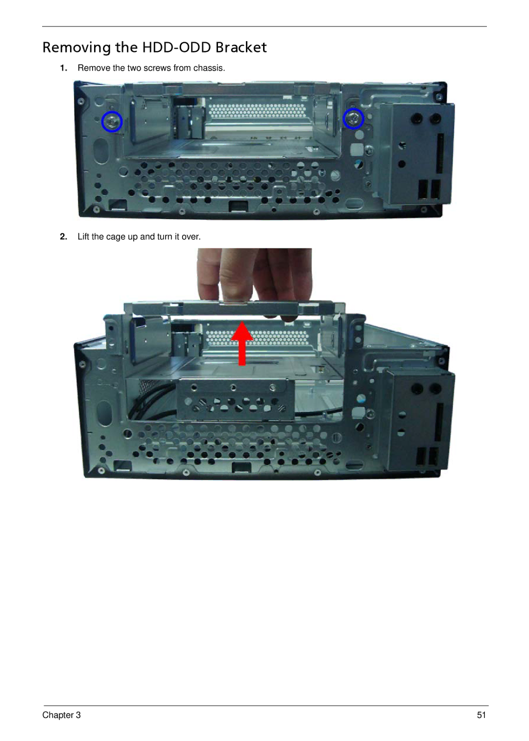 Acer X1935 manual Removing the HDD-ODD Bracket 