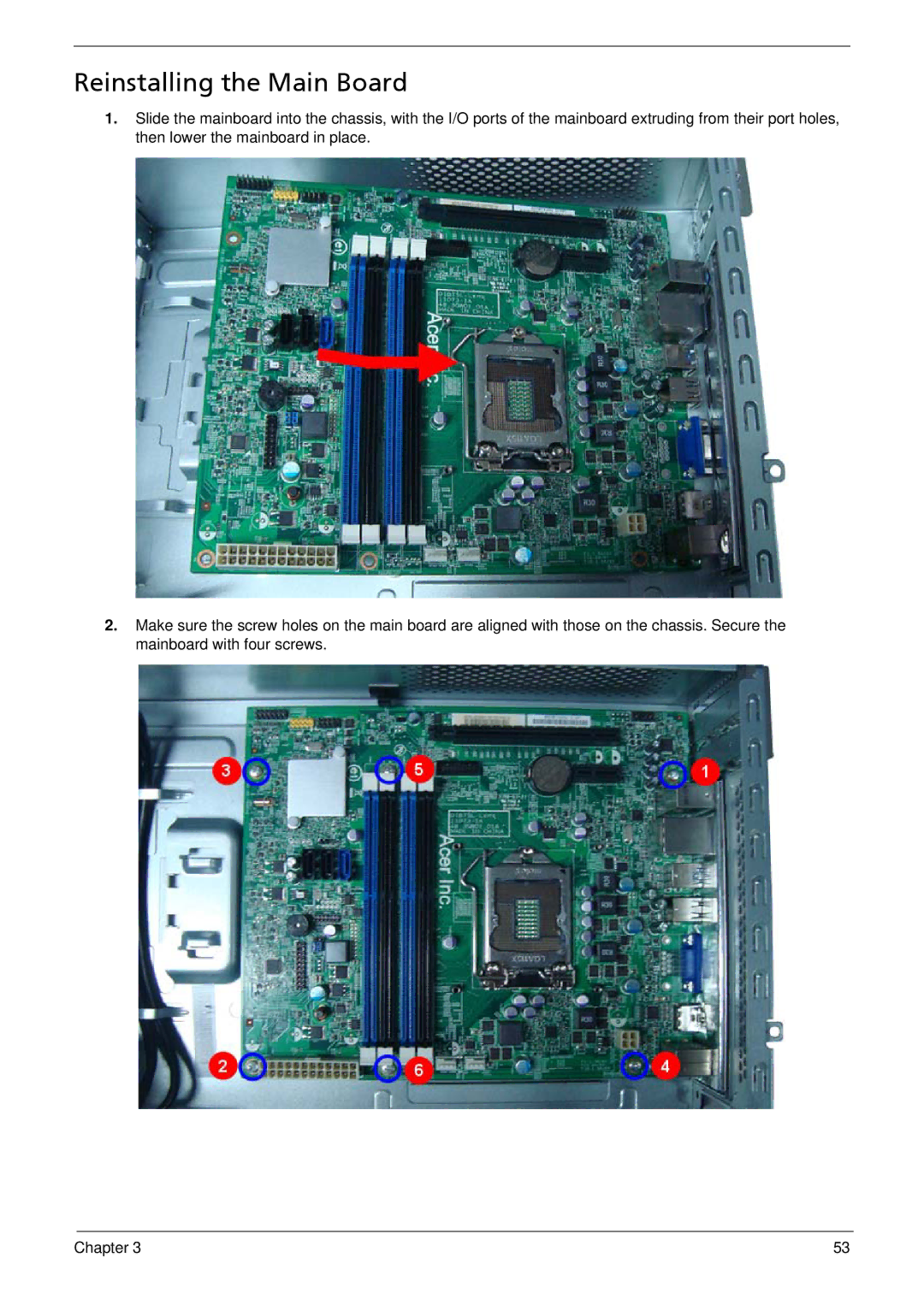 Acer X1935 manual Reinstalling the Main Board 