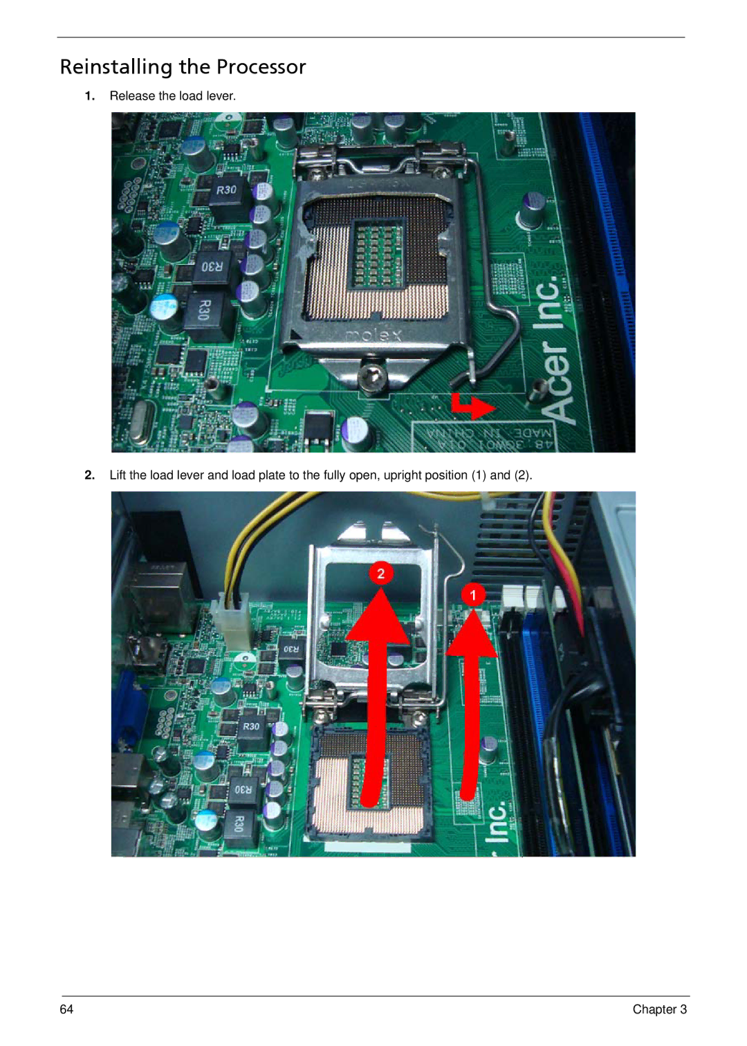 Acer X1935 manual Reinstalling the Processor 