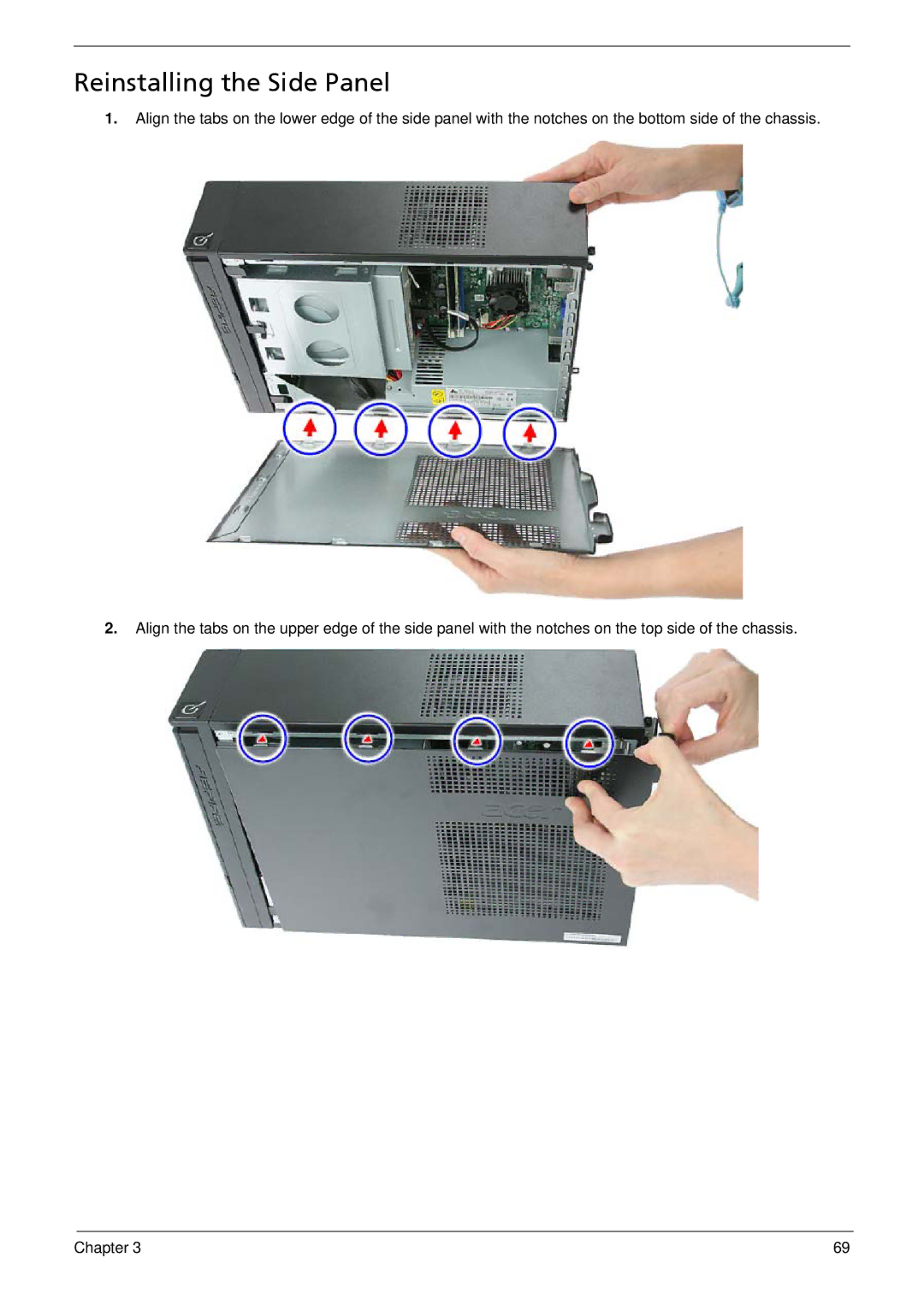 Acer X1935 manual Reinstalling the Side Panel 