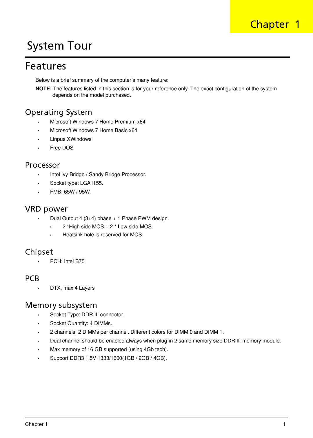 Acer X1935 manual Chapter, Features 