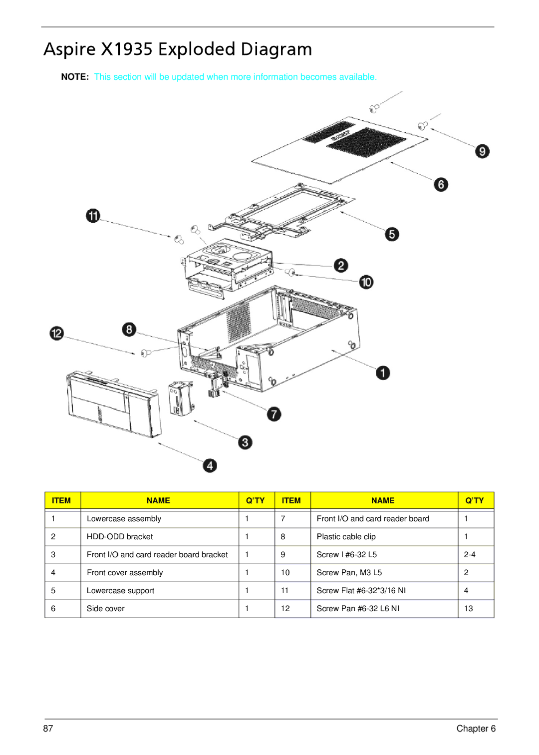 Acer manual Aspire X1935 Exploded Diagram, Name ’TY 