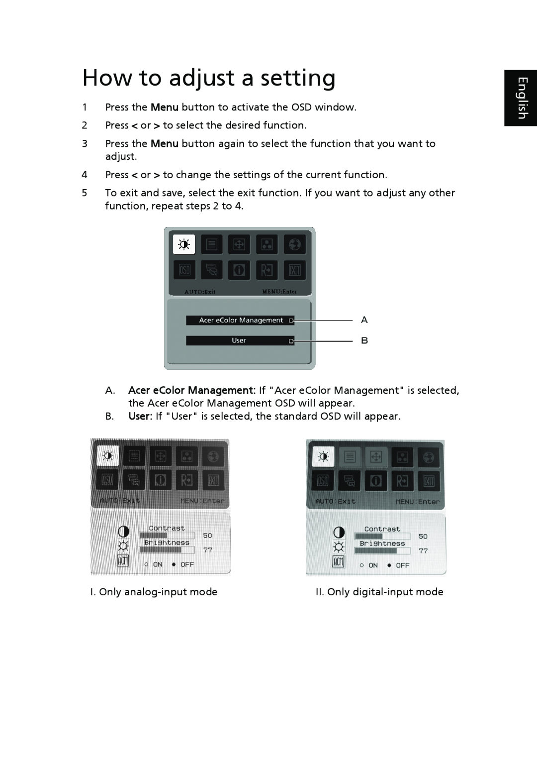 Acer X203H manual How to adjust a setting, English 