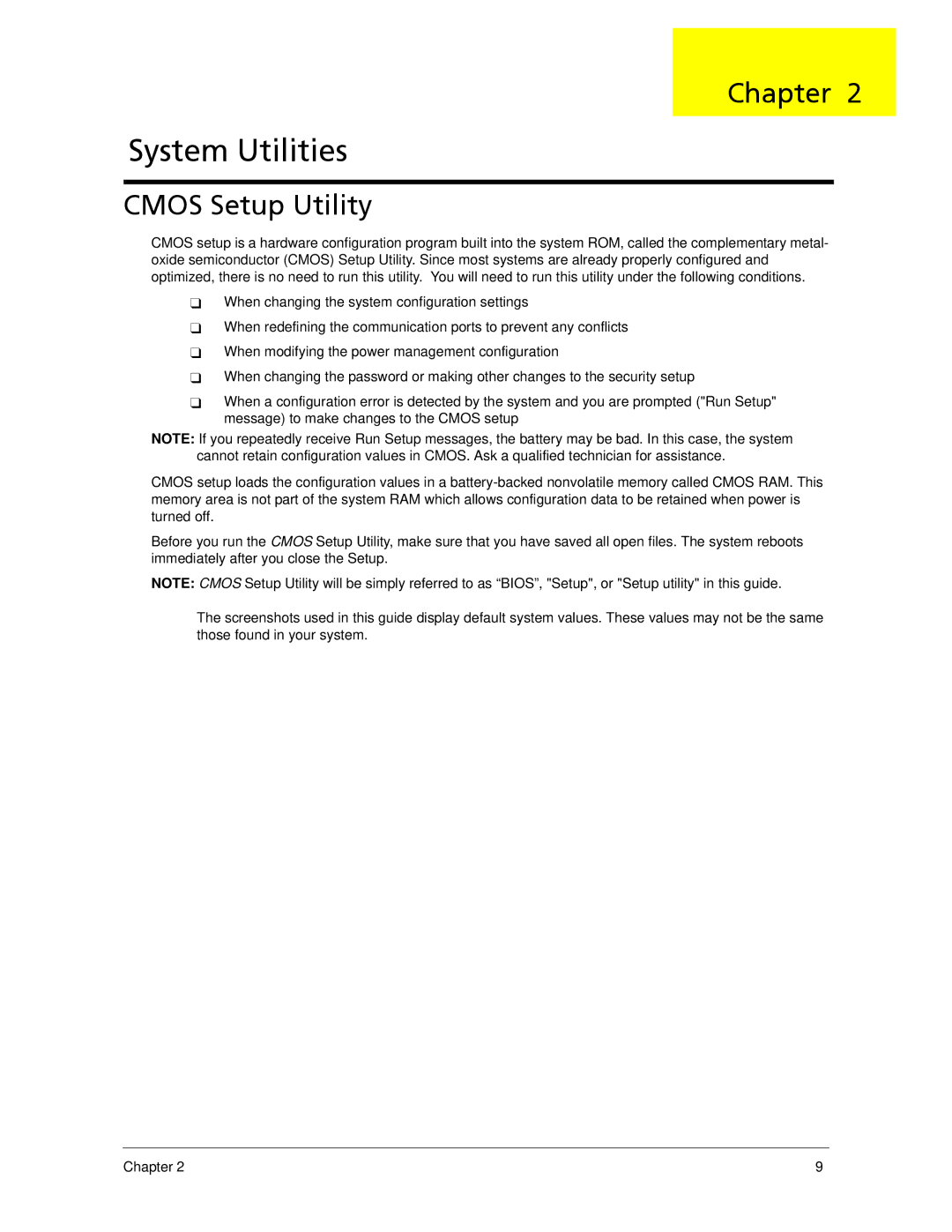 Acer X5300, X3300 manual System Utilities, Cmos Setup Utility 