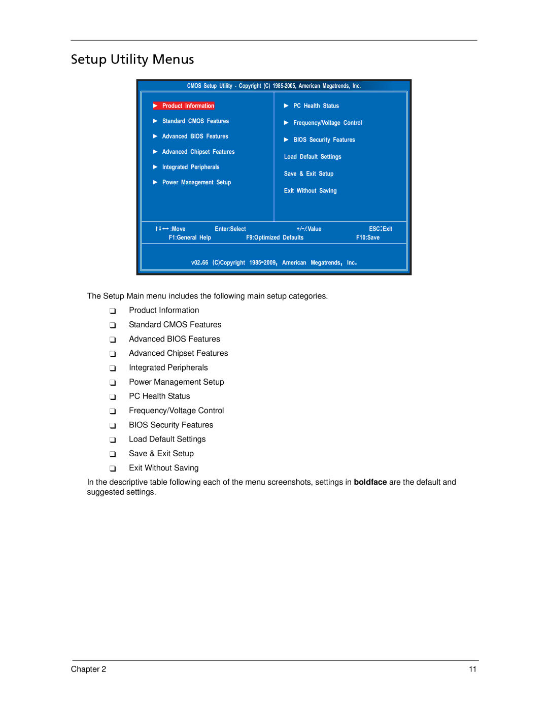 Acer X5300, X3300 manual Setup Utility Menus 