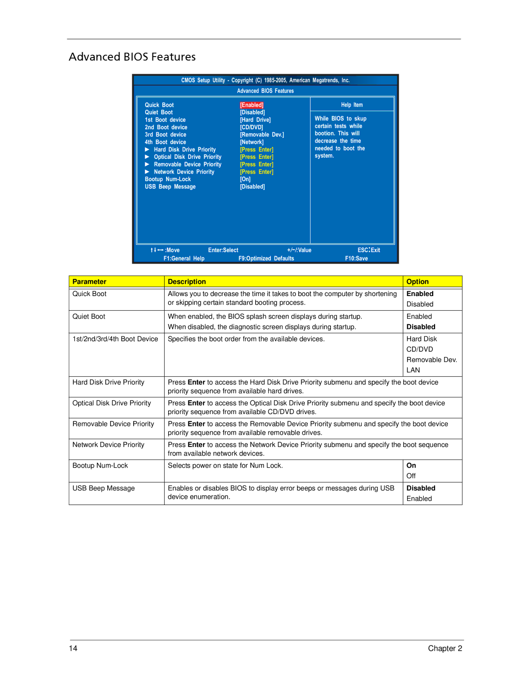 Acer X3300, X5300 manual Advanced Bios Features, Cd/Dvd 