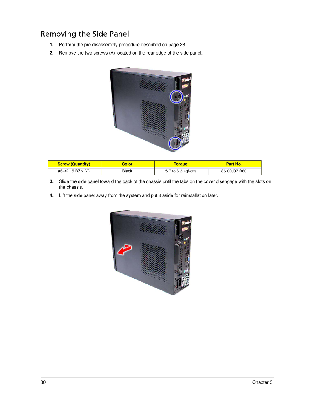 Acer X3300, X5300 manual Removing the Side Panel 