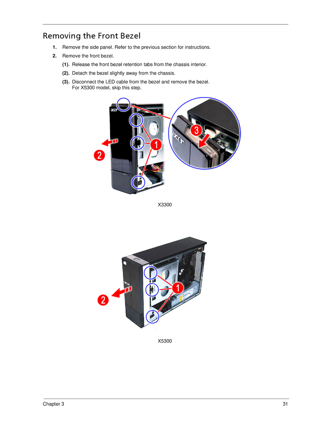 Acer X5300, X3300 manual Removing the Front Bezel 