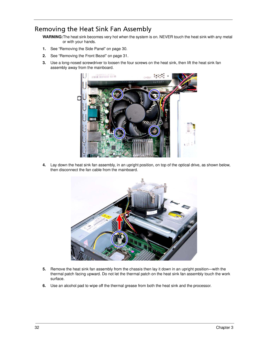 Acer X3300, X5300 manual Removing the Heat Sink Fan Assembly 