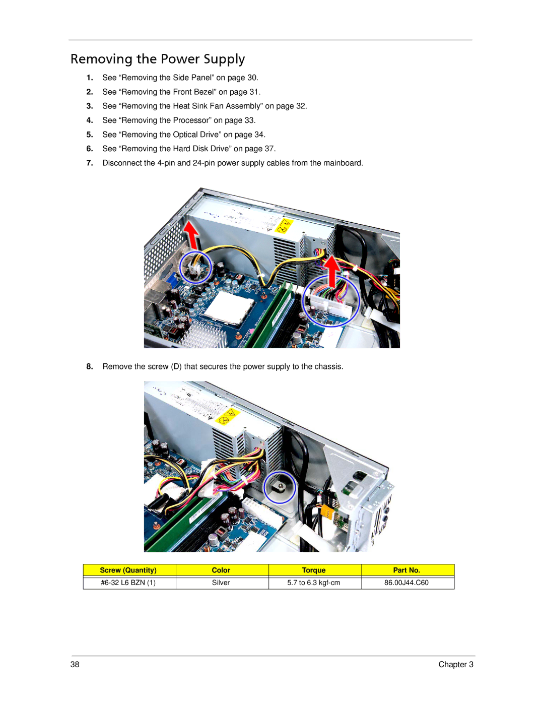 Acer X3300, X5300 manual Removing the Power Supply 