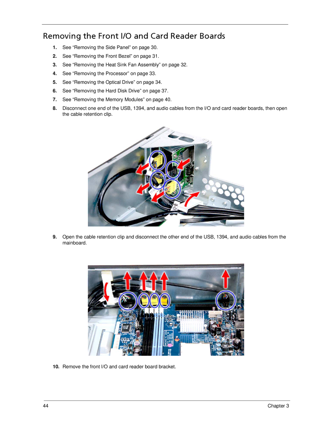 Acer X3300, X5300 manual Removing the Front I/O and Card Reader Boards 