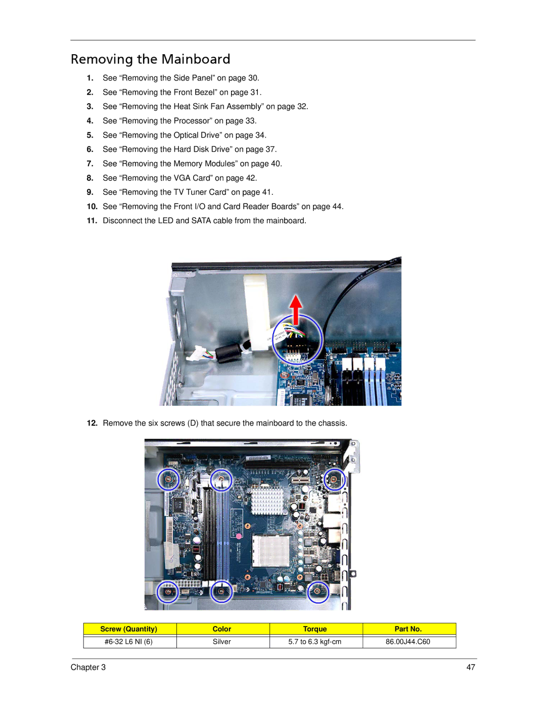 Acer X5300, X3300 manual Removing the Mainboard 