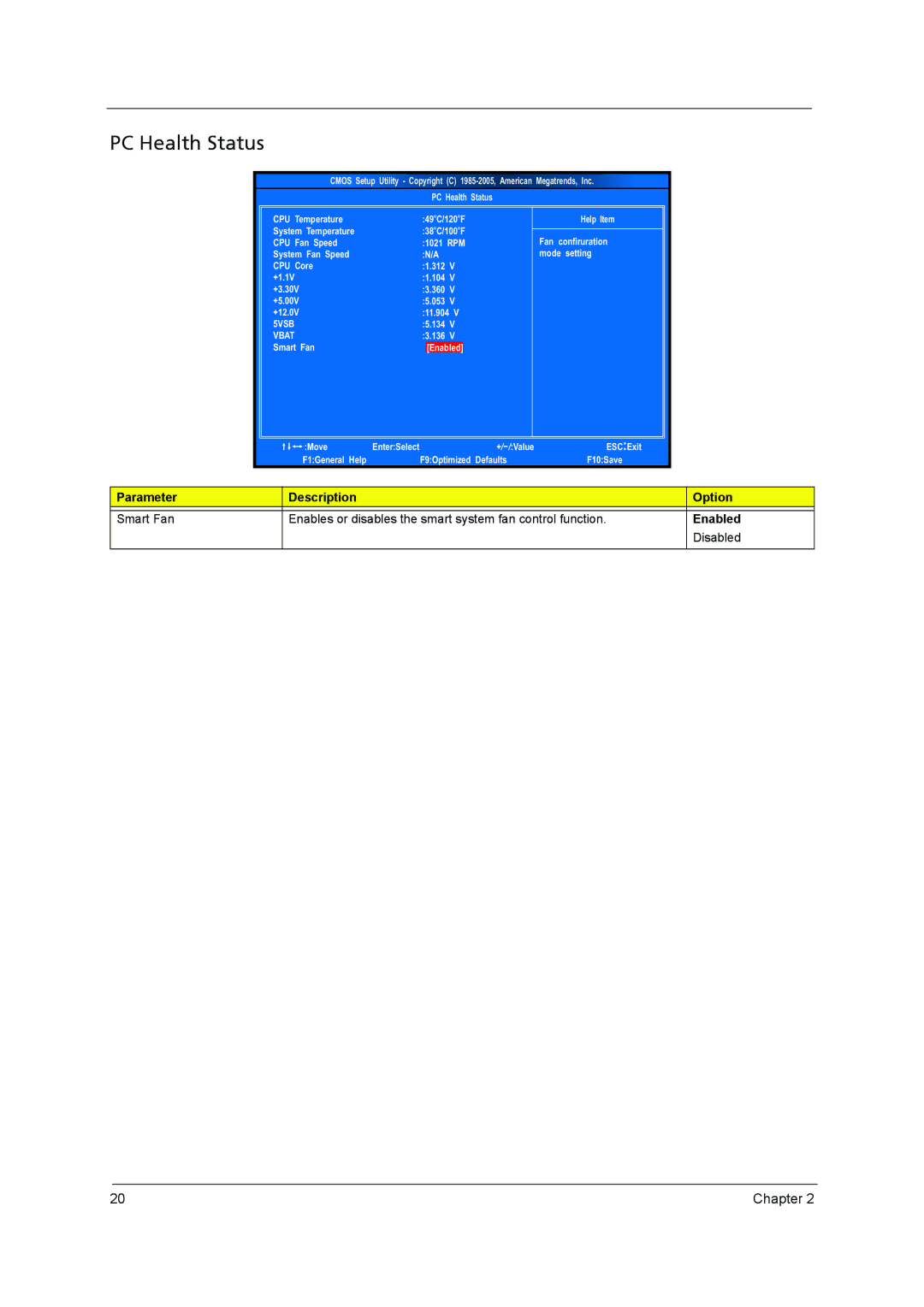 Acer X3400, X5400 manual PC Health Status, Vbat 