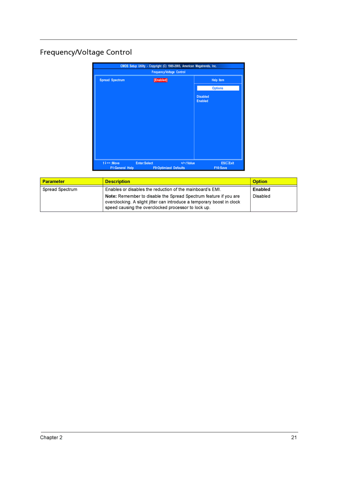 Acer X5400, X3400 manual Frequency/Voltage Control 