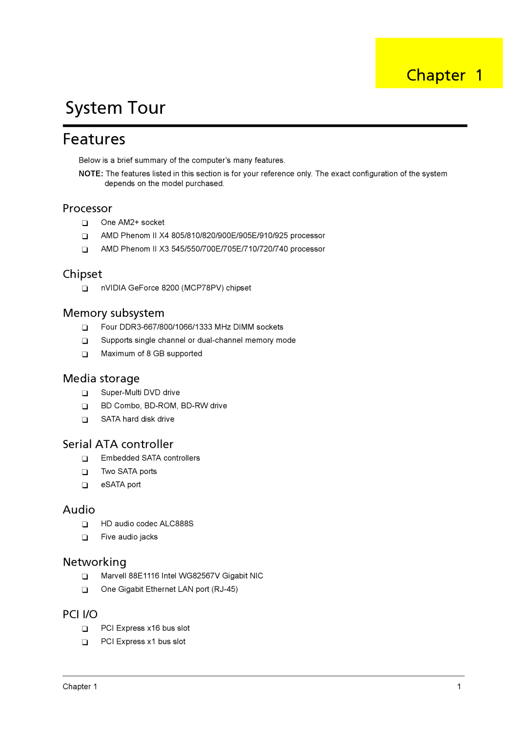 Acer X5400, X3400 manual Chapter, Features 