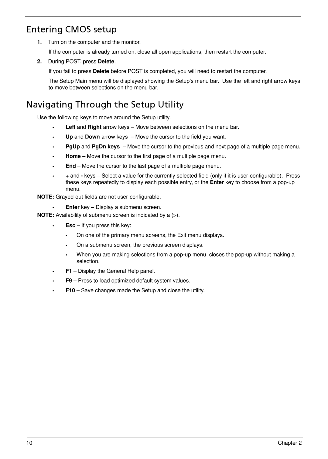 Acer X3812, X5812 manual Entering Cmos setup, Navigating Through the Setup Utility 