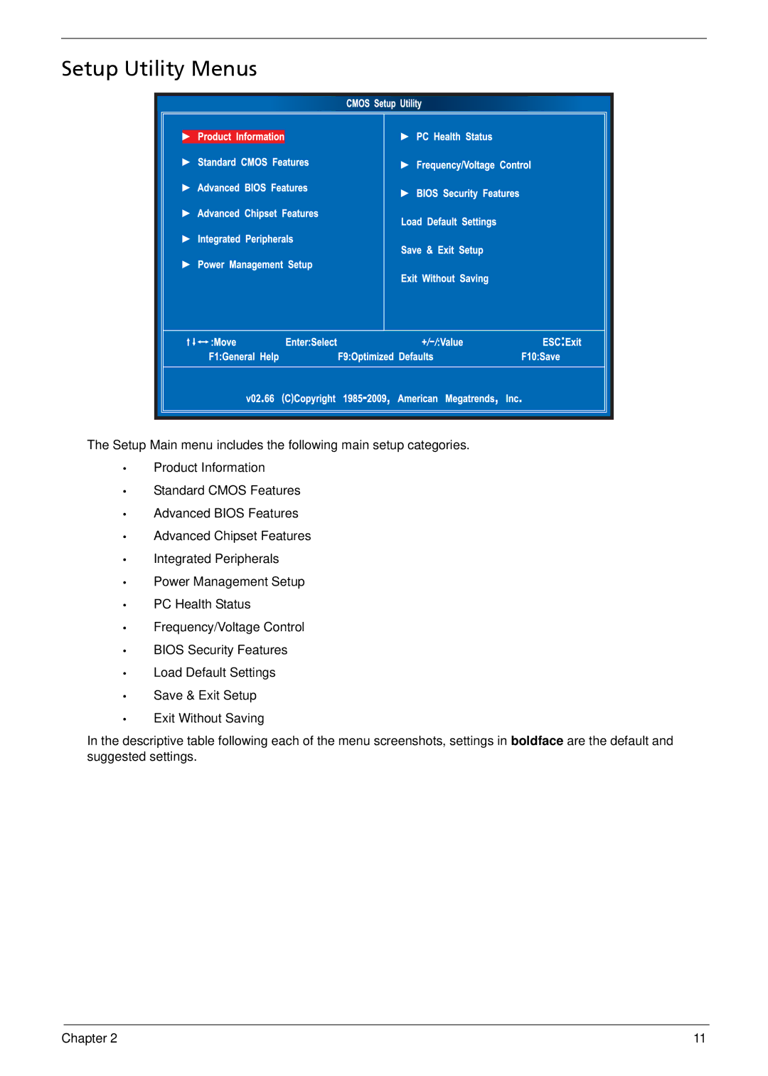 Acer X5812, X3812 manual Setup Utility Menus 